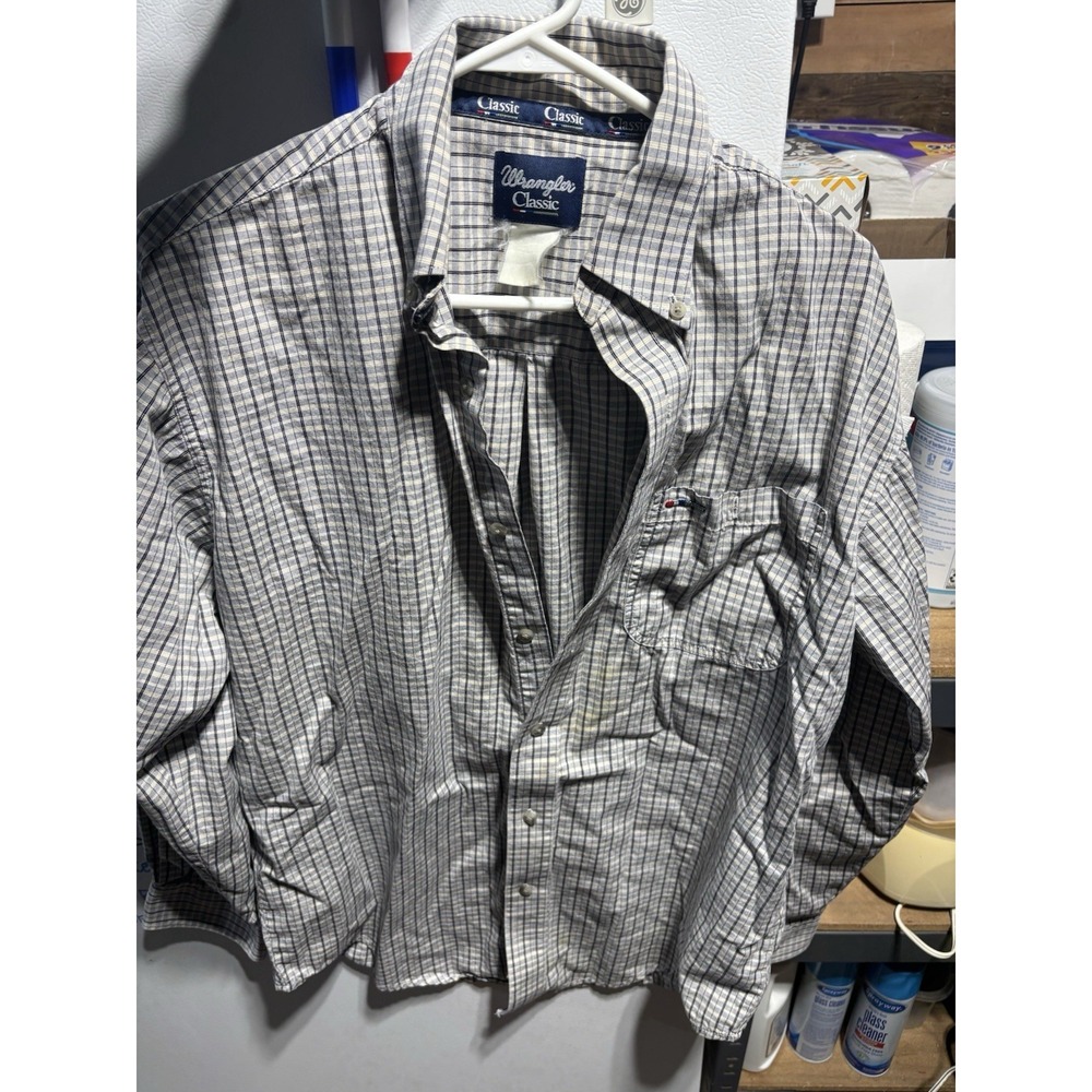 Vtg Wrangler‎ Classic  Button Down Shirt Mens XL Gray Long Sleeve Western